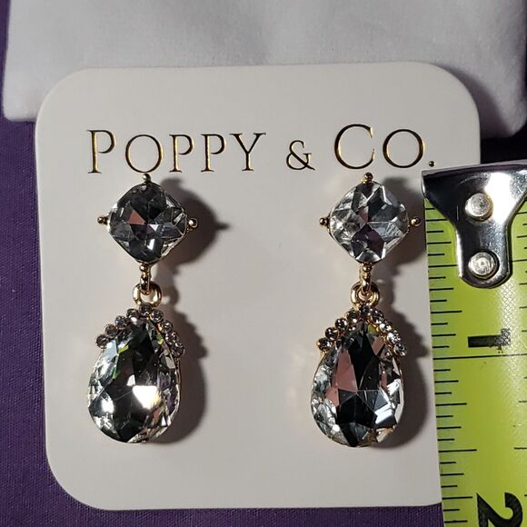 Poppy & Co. Clear Glass Rhinestone Crystal Earrings, Gold Plated, New in bag - Picture 9 of 14